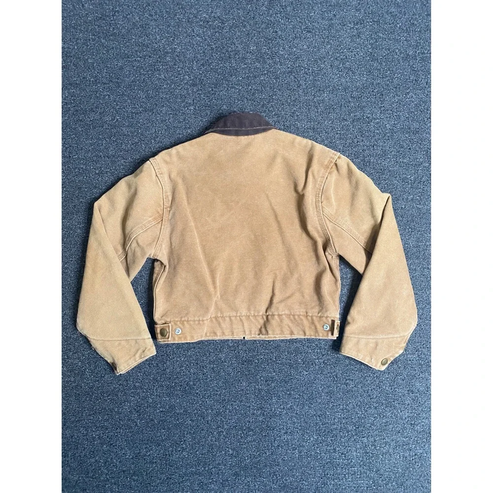 VTG Carhartt‎ Detroit Jacket Tan YYJ97 BRN Boys Small Canvas Blanket Lined USA
